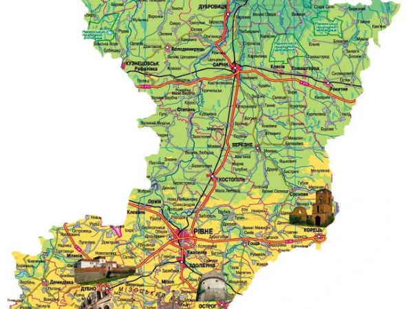 Карта Рівненської області: райони, міста, траси та цікаві об’єкти